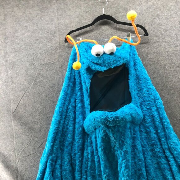 Cookie Monster Costume Poncho Adult One Size Eyes Antennae Hooded Blue Faux Fur - Picture 3 of 9